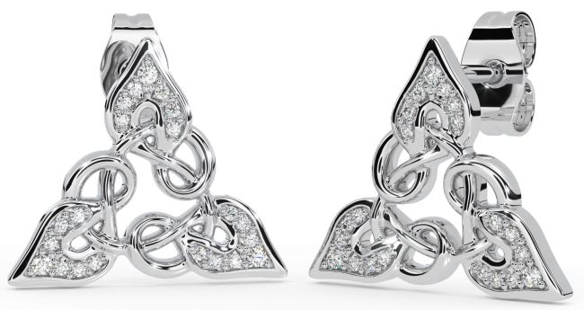 Diamond White Gold Celtic Trinity Knot Stud Earrings