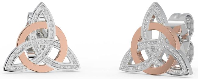 Rose Gold Silver Celtic Trinity Knot Stud Earrings