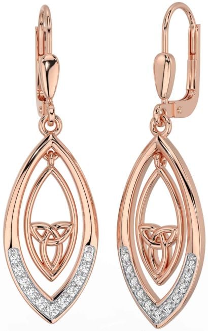 Diamond Rose Gold Celtic Trinity Knot Dangle Earrings