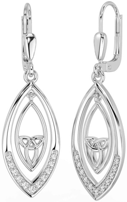 Diamond Silver Celtic Trinity Knot Dangle Earrings