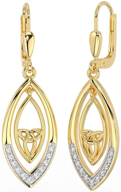 Diamond Gold Celtic Trinity Knot Dangle Earrings