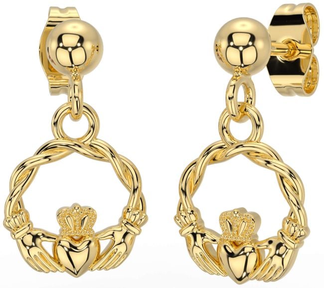 Gold Silver Celtic Claddagh Dangle Earrings