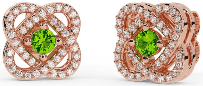 Diamond Peridot Rose Gold Silver Celtic Stud Earrings