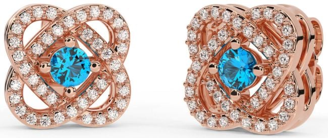 Diamond Topaz Rose Gold Silver Celtic Stud Earrings