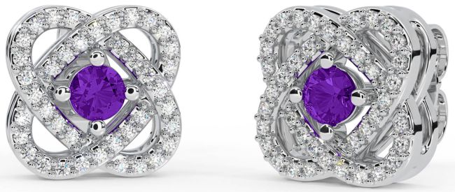 Diamond Amethyst Silver Celtic Stud Earrings