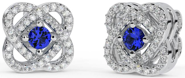 Diamond Sapphire White Gold Celtic Stud Earrings