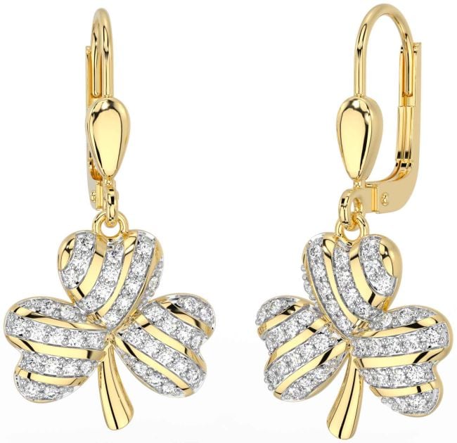 Diamond Gold Shamrock Dangle Earrings