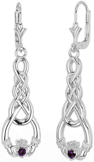 Alexandrite Silver Celtic Claddagh Dangle Earrings