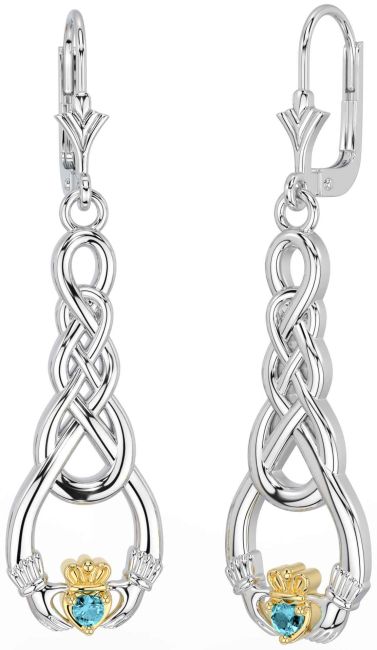 Aguamarina Oro Plata céltico Claddagh Colgar Pendientes