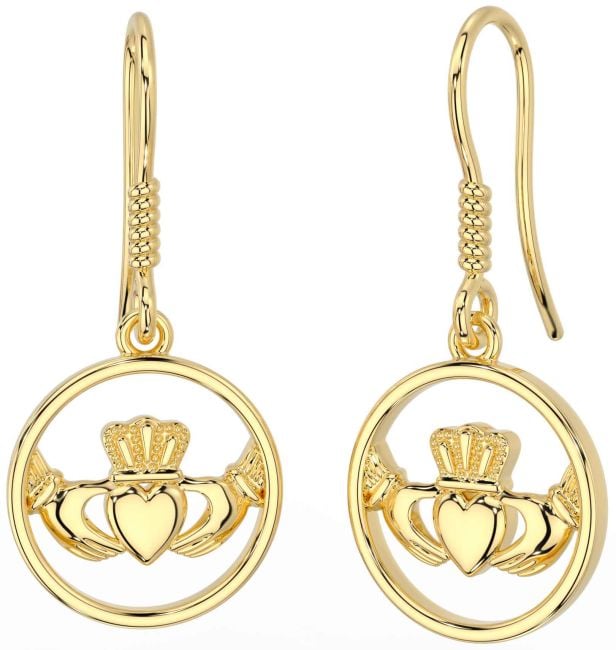 Gold Silver Claddagh Dangle Earrings