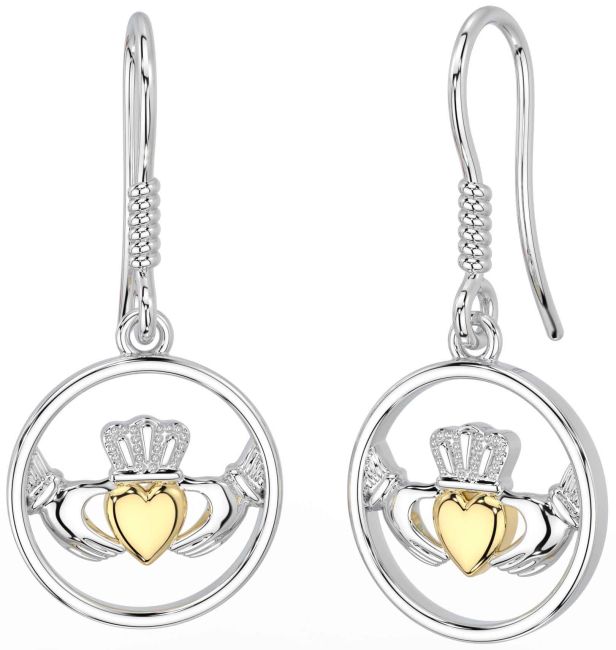 Gold Silver Claddagh Dangle Earrings