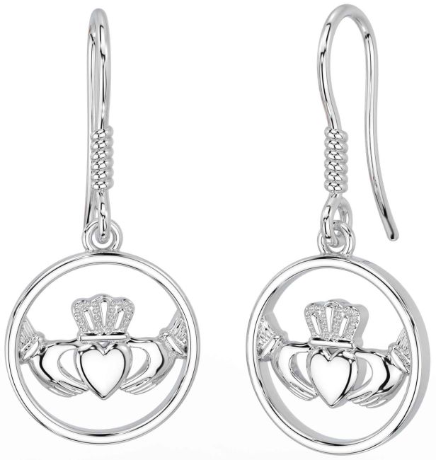 Silver Claddagh Dangle Earrings