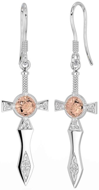 Diamante Rosa Oro Plata céltico Cruz Guerrero Trinidad Nudo Colgar Pendientes