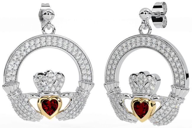 Diamant Grenat Or Argent Claddagh Pendre Des boucles d'oreilles