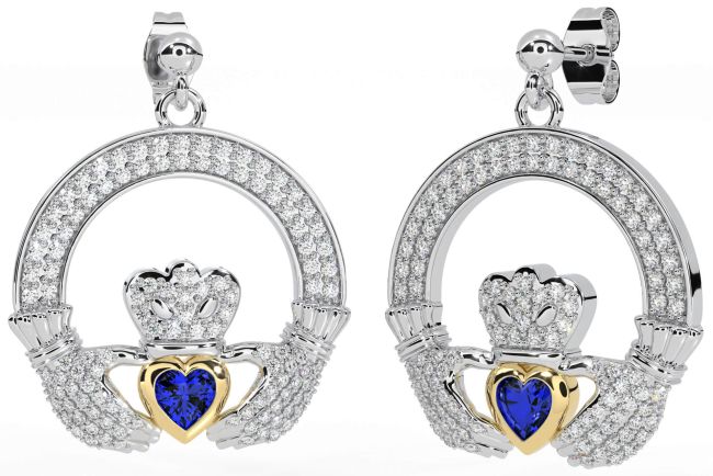 Diamante Zafiro Oro Plata Claddagh Colgar Pendientes