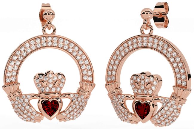 Diamante Granate Rosa Oro Plata Claddagh Colgar Pendientes