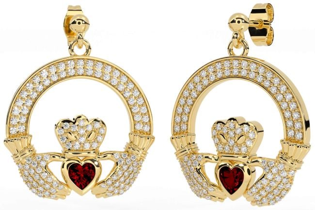 Diamante Granate Oro Claddagh Colgar Pendientes