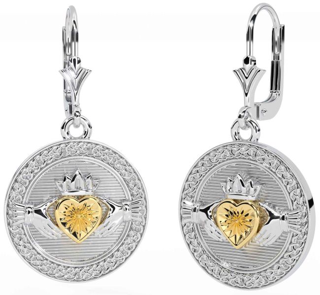 Gold Silver Celtic Claddagh Dangle Earrings