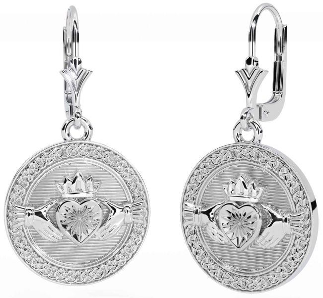 Silver Celtic Claddagh Dangle Earrings