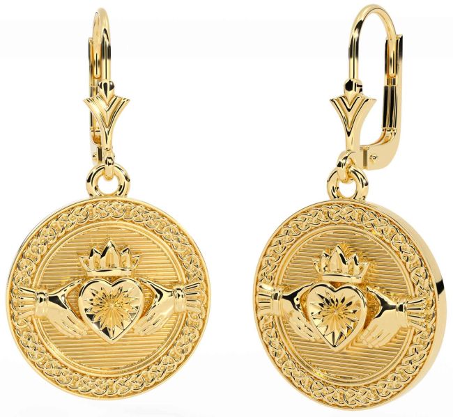 Gold Celtic Claddagh Dangle Earrings