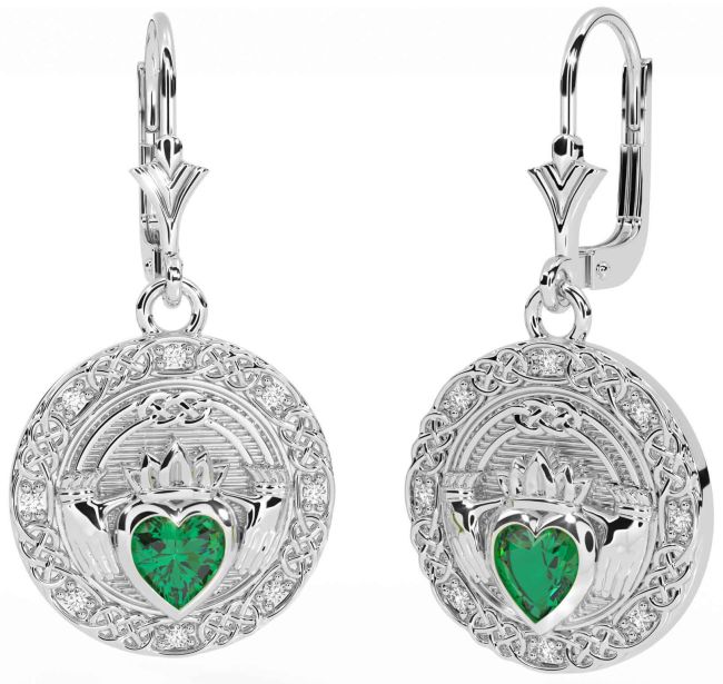 Diamond Smarald Argint Cercei Celtic Claddagh Dangle