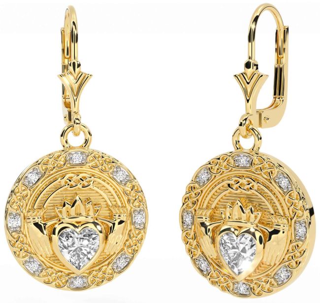 Diamant Or celtique Claddagh Pendre Des boucles d'oreilles