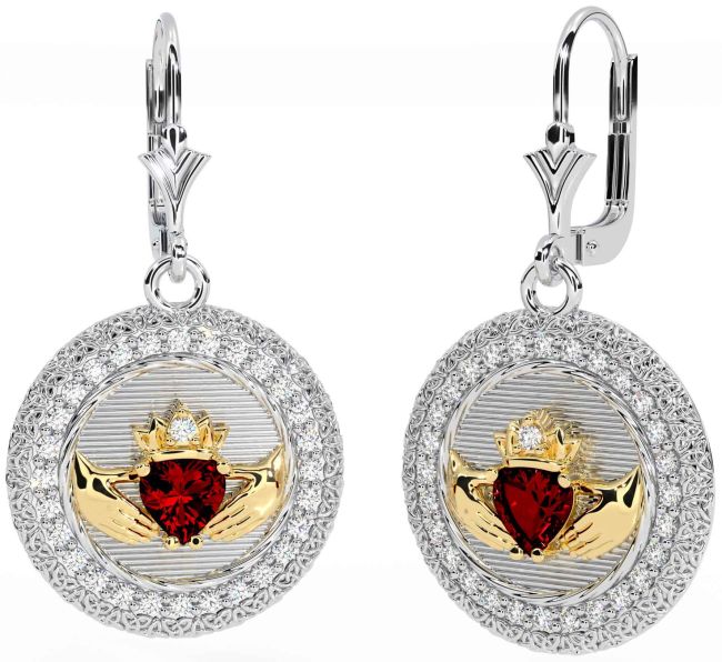 Diamante Granate Oro Plata Claddagh céltico Trinidad Nudo Colgar Pendientes