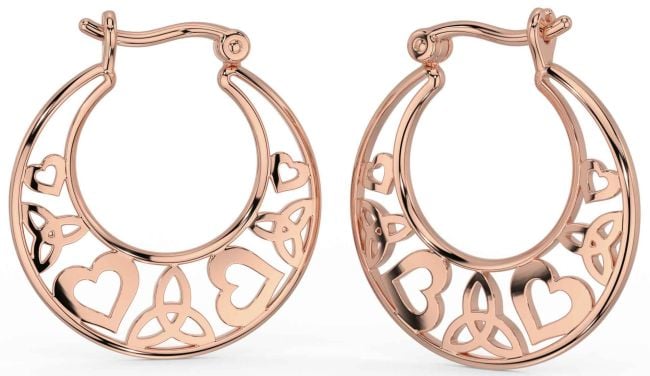 Rose Gold Celtic Trinity Knot Heart Hoop Earrings