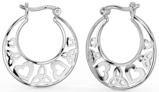 Silver Celtic Trinity Knot Heart Hoop Earrings
