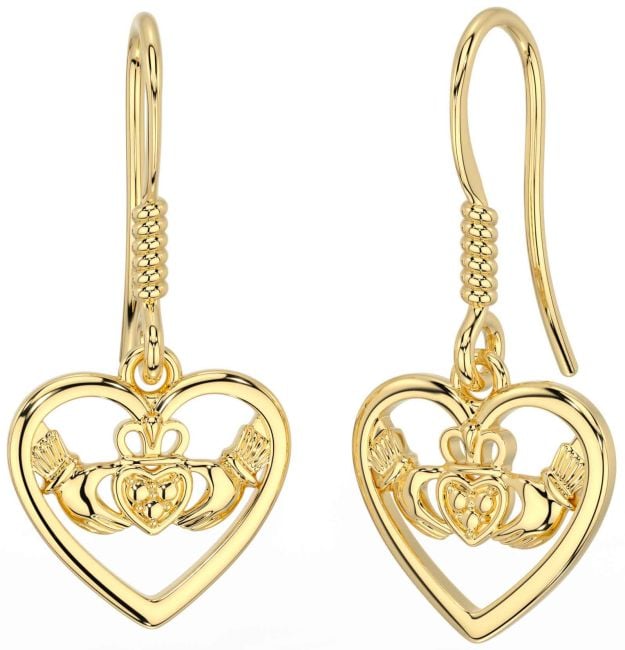 Gold Silver Claddagh Heart Dangle Earrings