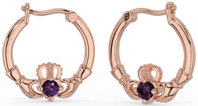 Alexandrite Rose Gold Silver Claddagh Dangle Earrings