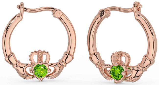 Peridot Rose Gold Silver Claddagh Dangle Earrings