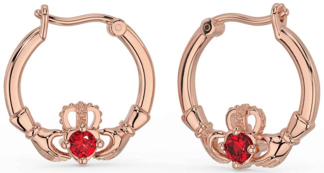 Ruby Rose Gold Silver Claddagh Dangle Earrings