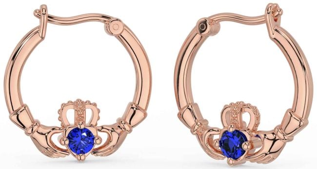 Sapphire Rose Gold Silver Claddagh Dangle Earrings