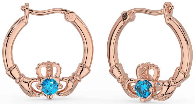 Topaz Rose Gold Silver Claddagh Dangle Earrings