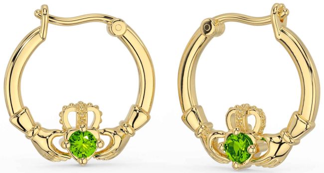 Peridot Gold Silver Claddagh Dangle Earrings