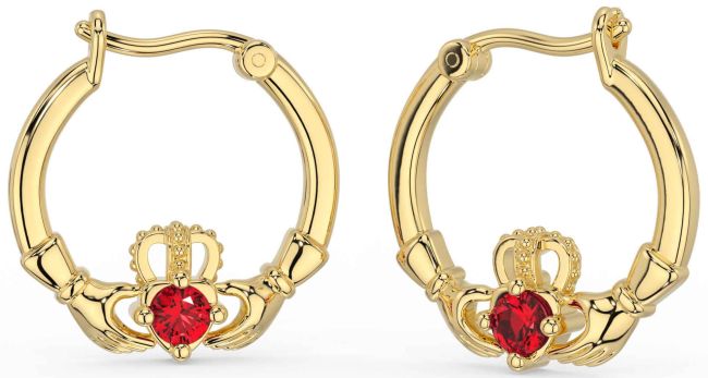 Rubino Oro Argento Claddagh Penzolare Orecchini