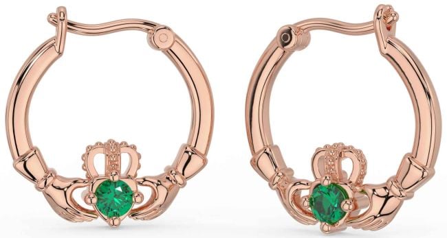 Emerald Rose Gold Claddagh Dangle Earrings
