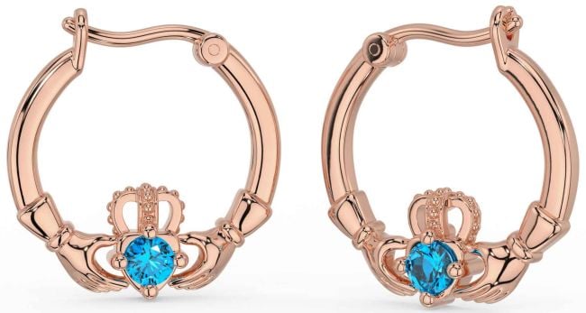 Topaz Rose Gold Claddagh Dangle Earrings