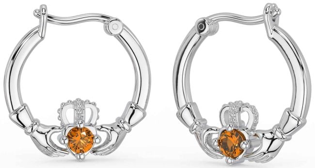 Citrine Silver Claddagh Dangle Earrings