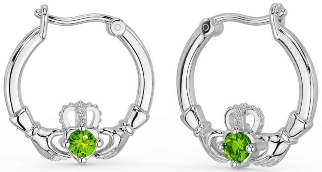 Peridot Gümüş Claddagh Sallanmak Küpeler