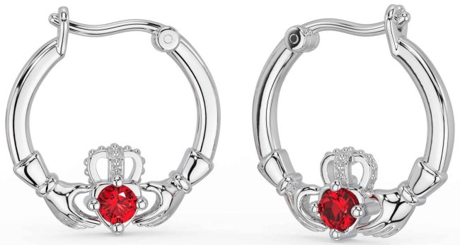 Ruby Silver Claddagh Dangle Earrings