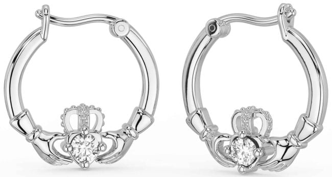 Diamond White Gold Claddagh Dangle Earrings