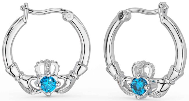 Topaz White Gold Claddagh Dangle Earrings