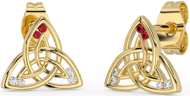 Diamond Ruby Gold Silver Celtic Trinity Knot Stud Earrings