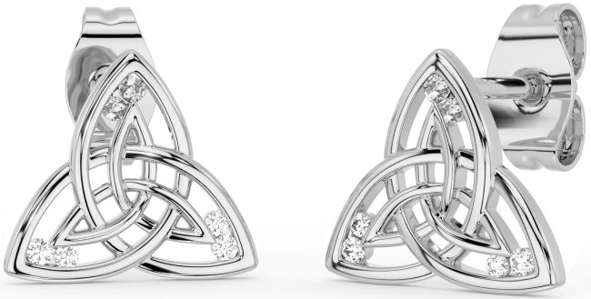 Diamond Silver Celtic Trinity Knot Stud Earrings