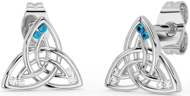 Diamond Topaz Silver Celtic Trinity Knot Stud Earrings