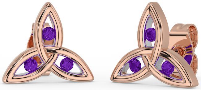 Amethyst Rose Gold Silver Celtic Trinity Knot Stud Earrings