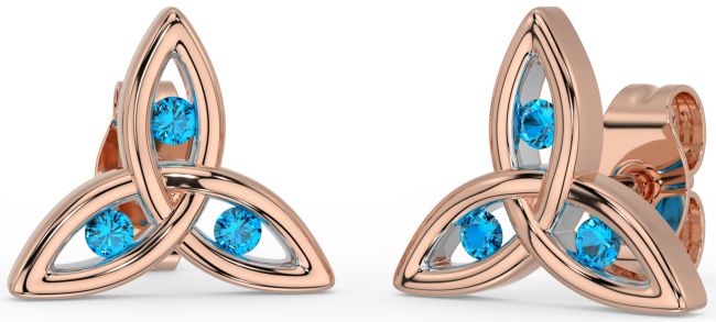 Topaz Rose Gold Silver Celtic Trinity Knot Stud Earrings