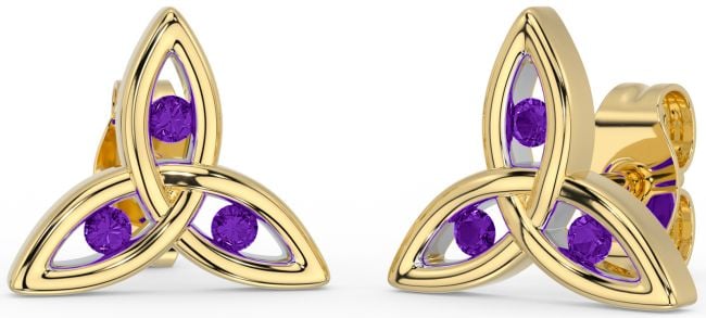 Amethyst Gold Silver Celtic Trinity Knot Stud Earrings